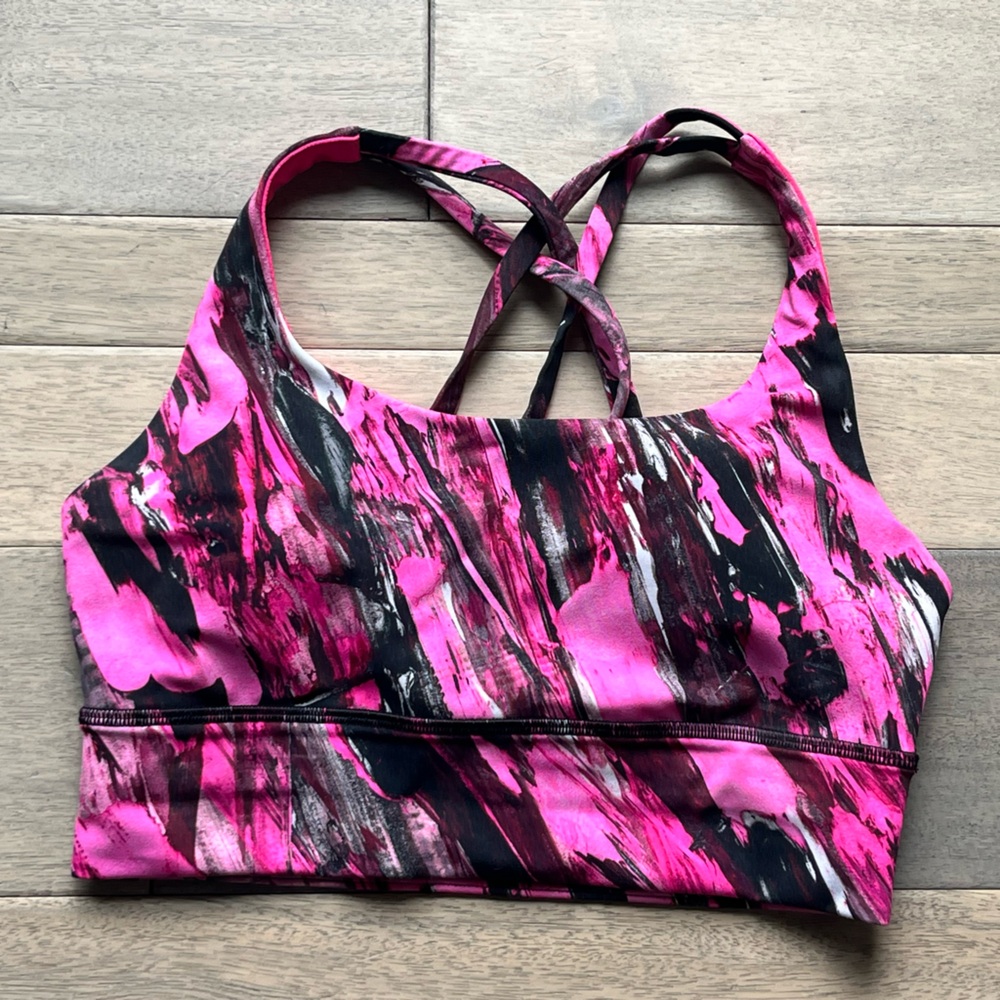 Pink and Black Abstract LuLulemon LongLine Energy Bra
